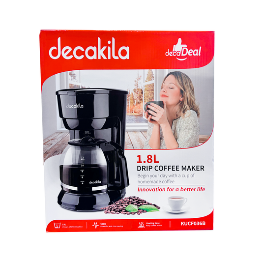 Cafetera de Goteo 12 Tazas (1.8 L) con Filtro Permanente Negra Decakila KUCF036B (Caja con 4 Piezas)
