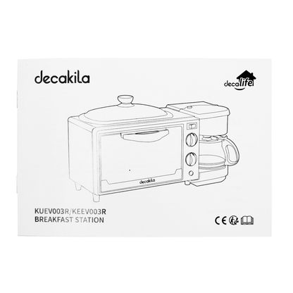 Estación de Desayuno 3 en 1 Cafetera, Horno y Parrilla Decakila KUEV003R (CAJA DE 4 PZAS)