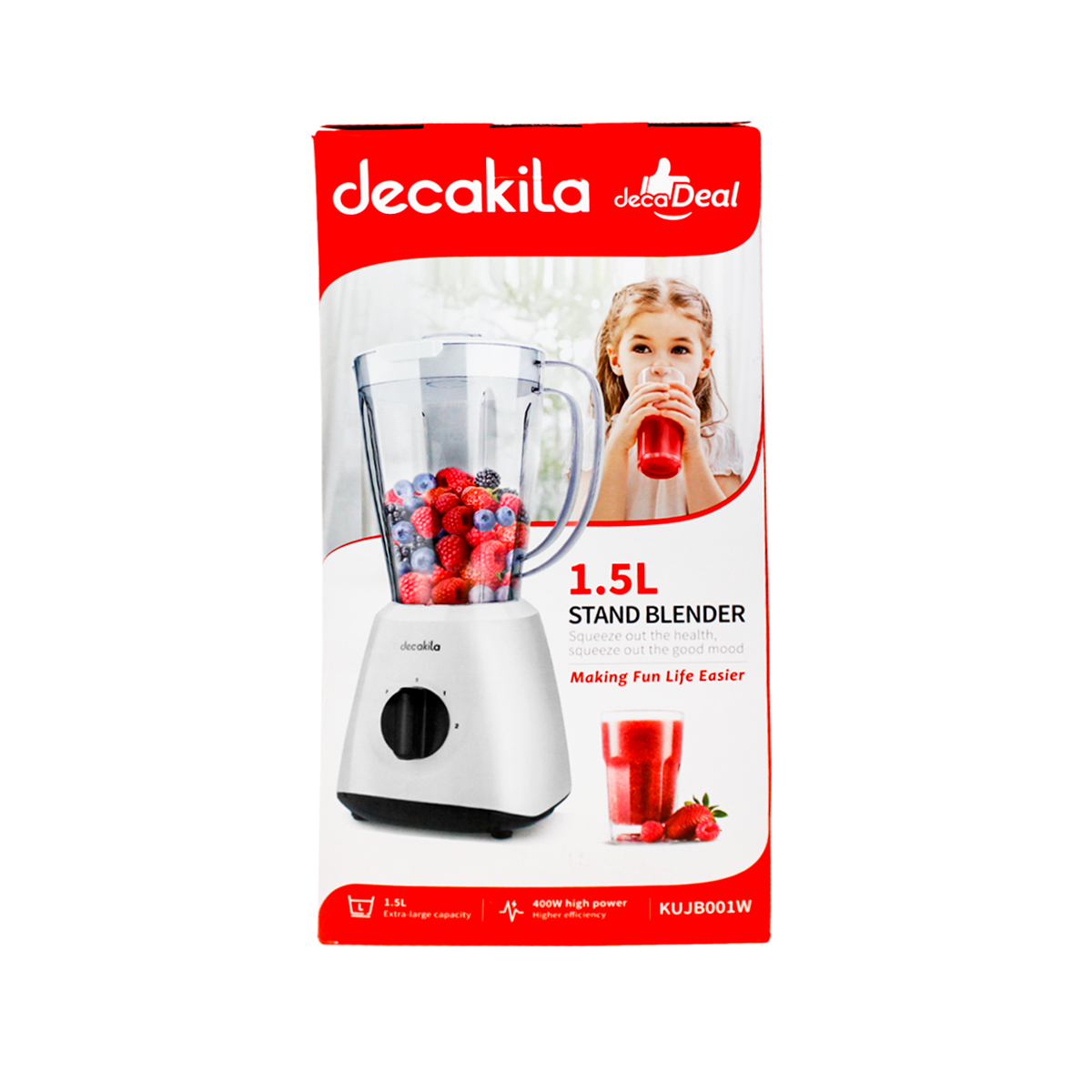 Licuadora 2 Velocidades + Pulso Vaso de Plástico 400 W Blanca Decakila KUJB001W (PAQUETE DE 6 PZAS)