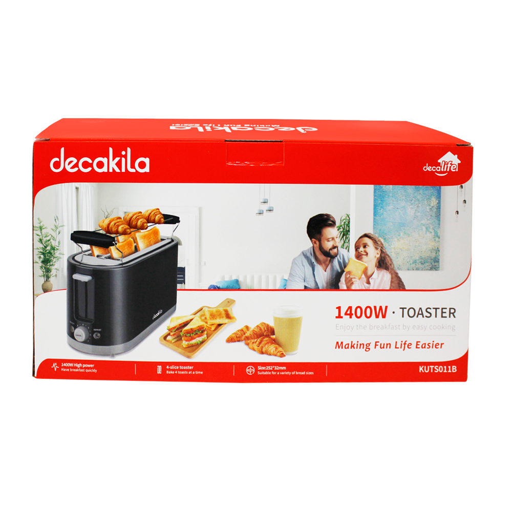 Tostador Multifunción 4 Rebanadas 1400 W Negro Decakila KUTS011B (Caja de 6 Piezas)