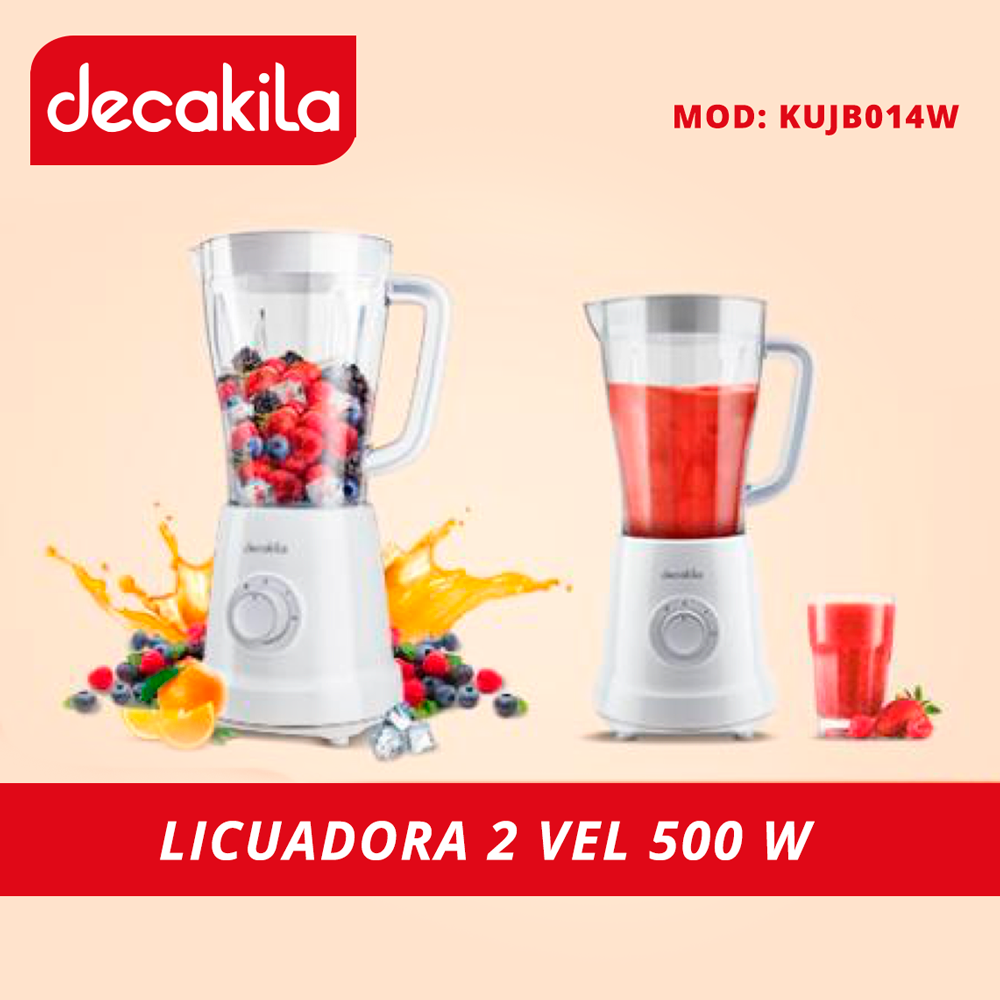 Licuadora 2 Velocidades + Pulso Vaso de Plástico 500 W Blanca Decakila KUJB014W