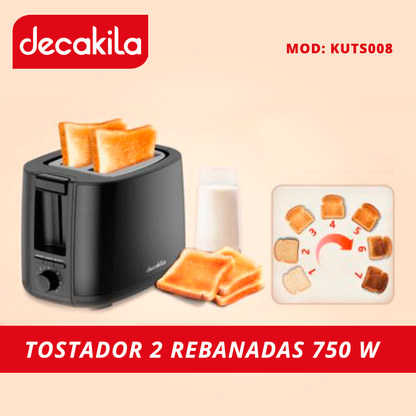 Tostador 2 Rebanadas 750 W Negro Decakila KUTS008B