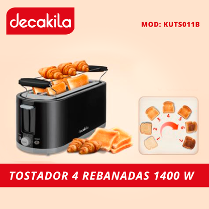 Tostador Multifunción 4 Rebanadas 1400 W Negro Decakila KUTS011B
